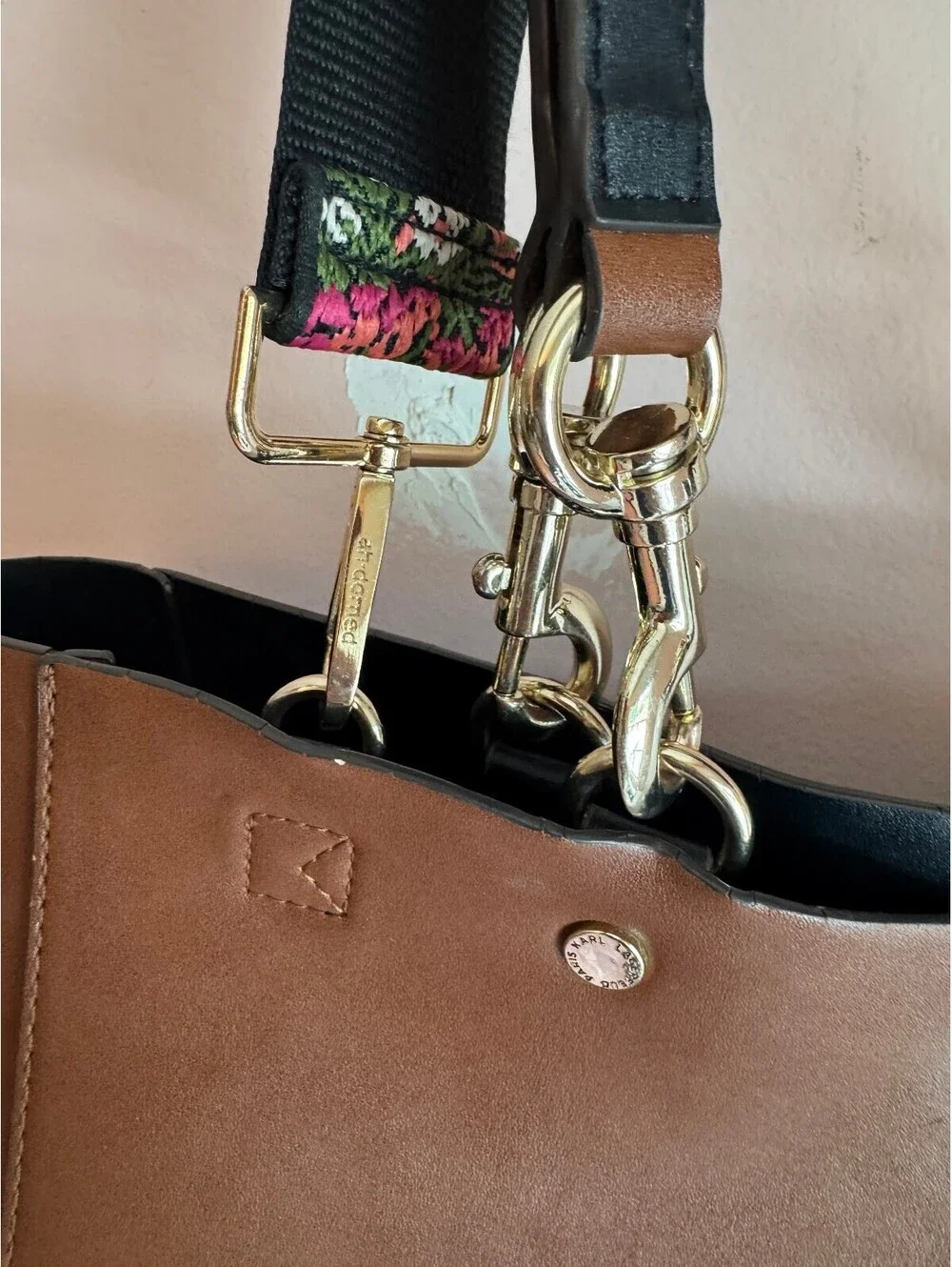 Karl Lagerfeld Paris Brown Adele Tote Bag with Tapestry Removable Strap